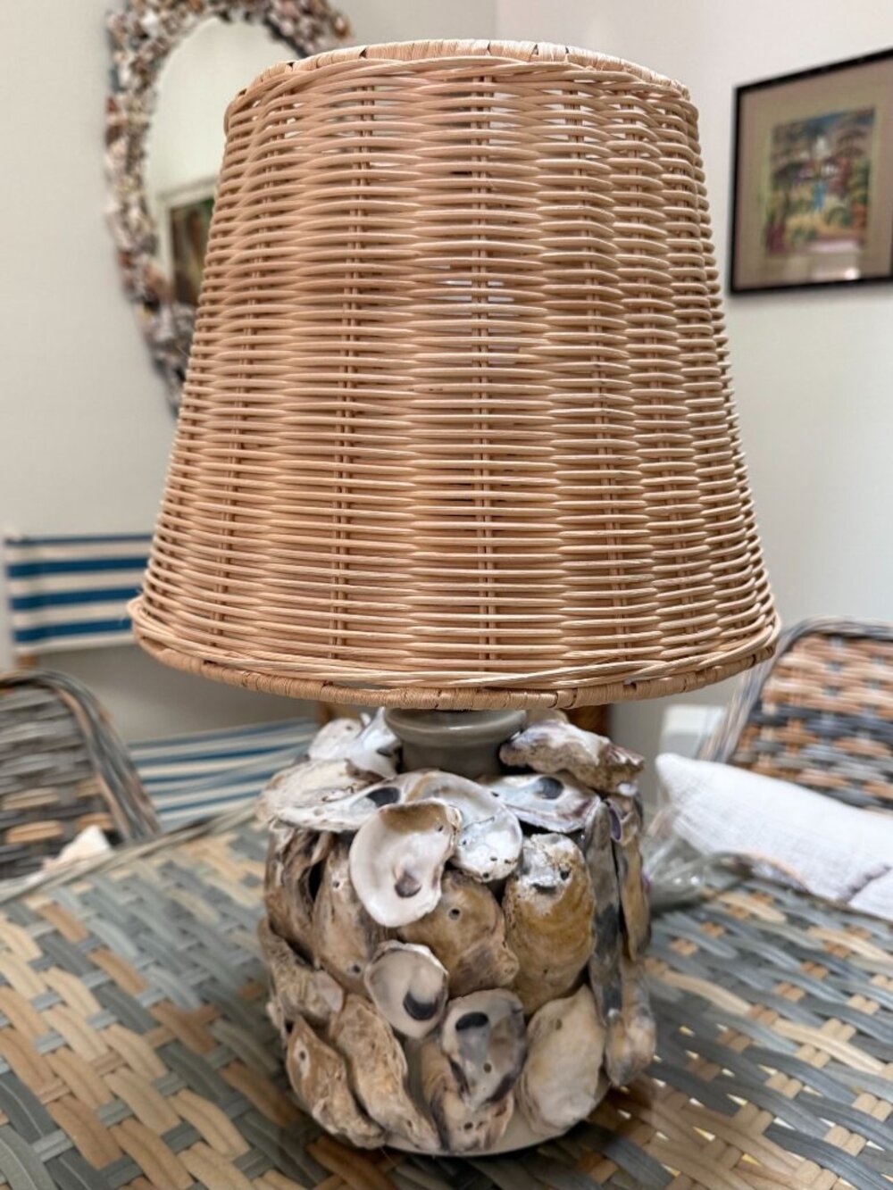 Coastal Living ~ Table Lamp ~ Oyster Shell Base ~ Artisan Crafted ~ One of a Kin